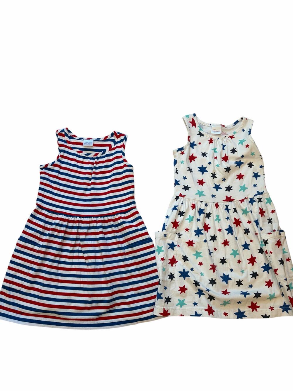 Hanna Andersson Patriotic Dress Bundle Girl Size 6-7 Red White Blue Star Stripes